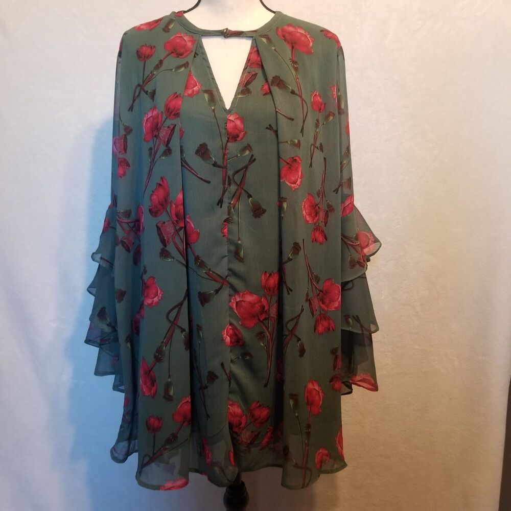 Umgee M Dress Shift Above Knee Chiffon Bell Sleeve Lined Cottagecore Coquette